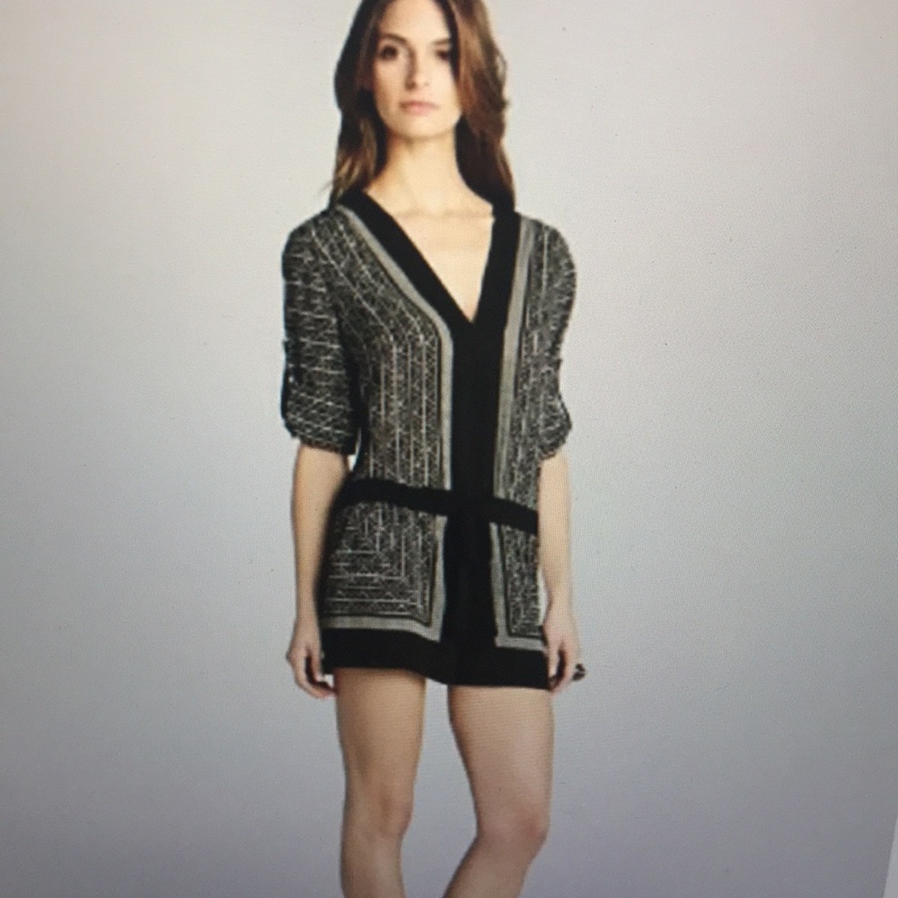 BCBG black white and grey patterned romper